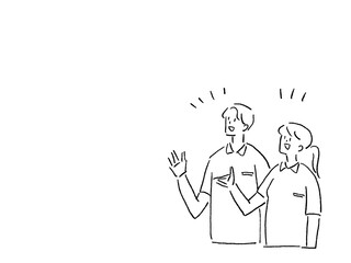 医医療、介護、福祉のお仕事（看護師、介護士、ヘルパー）、線画