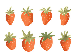 Collection of Watercolor Strawberry and Leaves Vector Elements