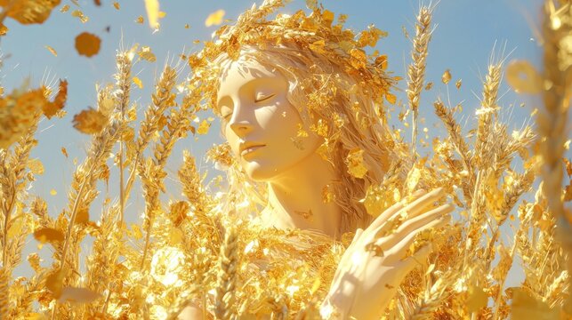 Goddess of Abundance: Demeter in a Golden Harvest Field Embracing the Essence of Harvest and Plenty