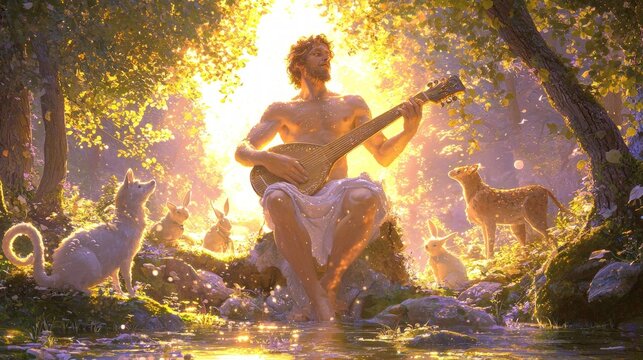 Enchanting Melodies of Orpheus: Music Awakening Nature in the Twilight Woods