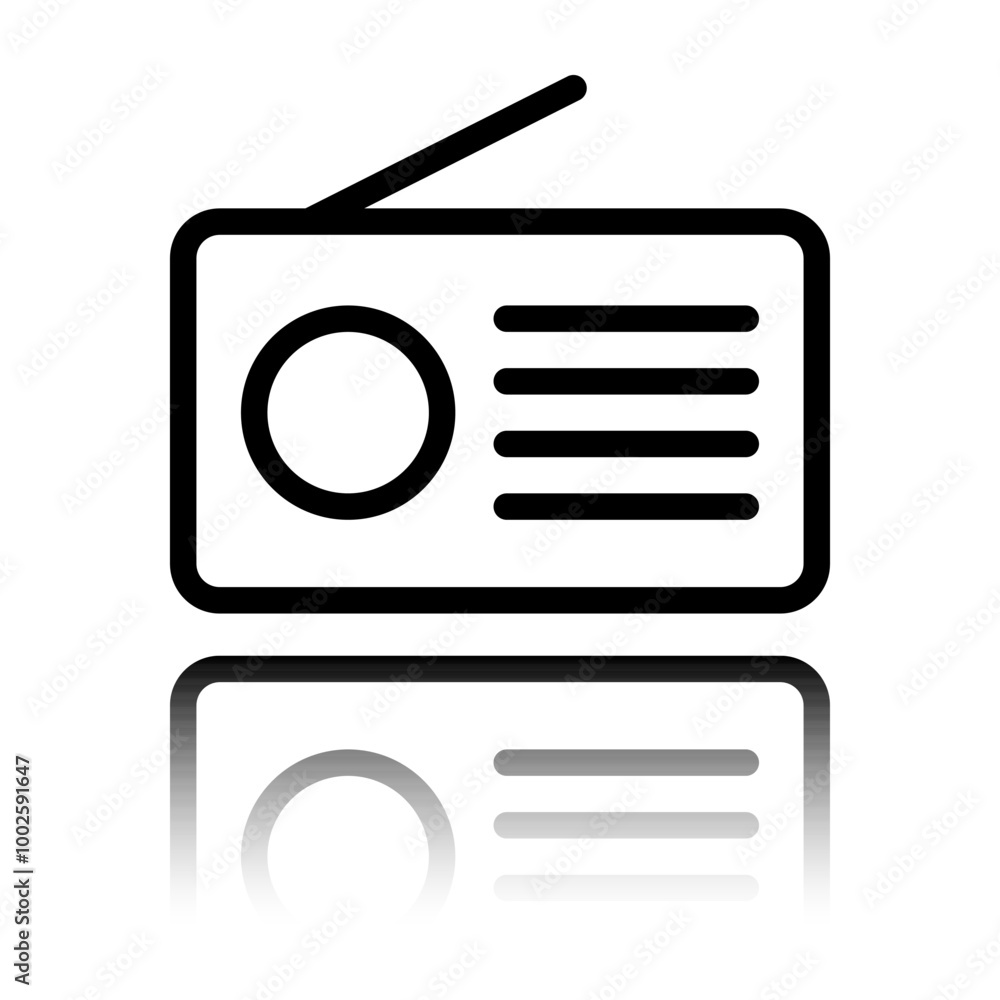 Aufkleber radio simple icon vector. flat design. black icon with mirror reflection. white background