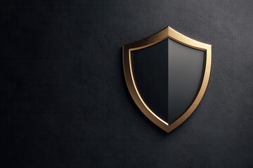 Shield emblem with gold outline on a dark textured background.