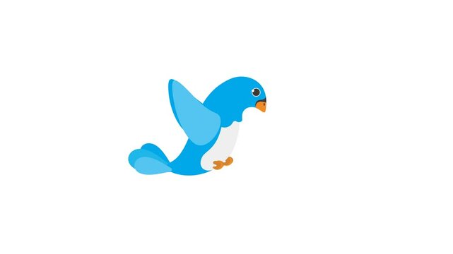 animated cartoon illustration of a blue bird side view, flying flapping its wings, alpha channel background, looping animation