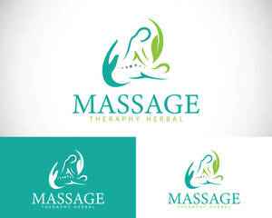 Spa massage logo creative design concept care nature leave health herbal spine