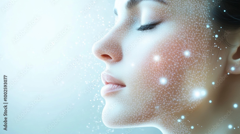 Poster abstract design featuring lines and dots that symbolize skincare procedures in a modern aesthetic se