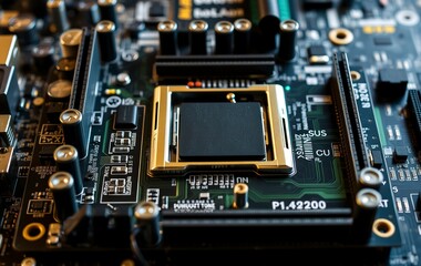 Circuit board with electrons. Motherboard. Electronic circuit board close up. Electronic computer hardware technology. Motherboard digital chip. Tech service.
