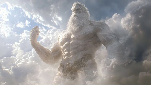 Majestic Titan Cronus: Symbol of Strength and Dominance Amidst Swirling Clouds