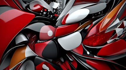 Abstract Red and Black  D Geometric Shapes