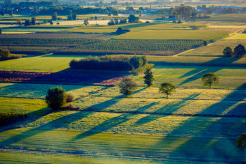 High angle view on rural and agricultural fields in Waasland of East Flanders, Belgiuma