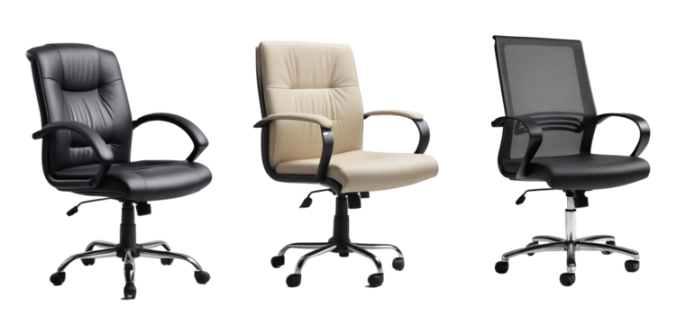 Collection of office chairs isolated on transparent background