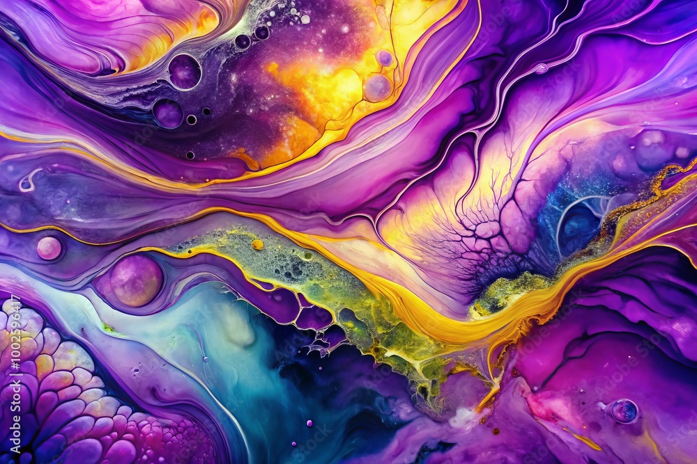 Aufkleber lively purple abstract artwork featuring fluid shapes and dynamic lines, serving as a captivating so