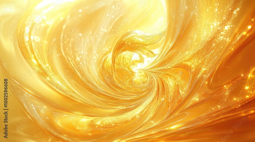 Poster beautiful golden trails swirl gracefully, creating an abstract pattern of hope on a light yellow bac