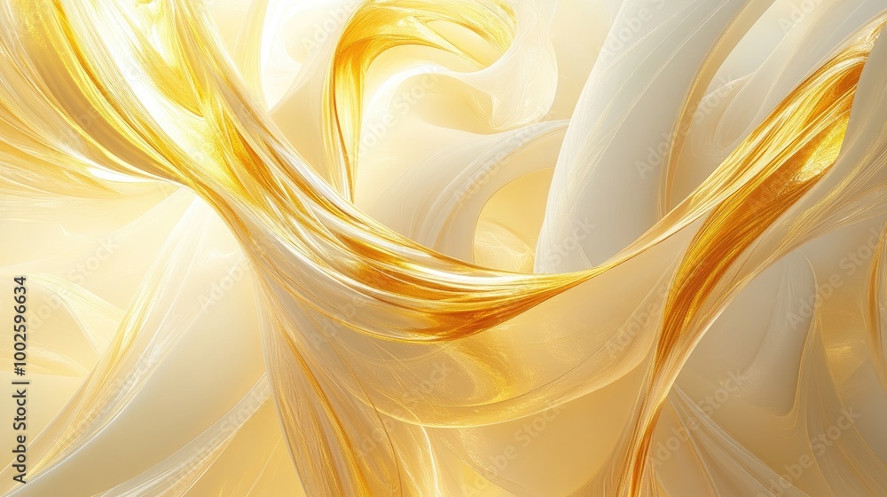Poster beautiful golden trails swirl gracefully, creating an abstract pattern of hope on a light yellow bac