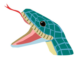 口を開いている青いヘビの頭