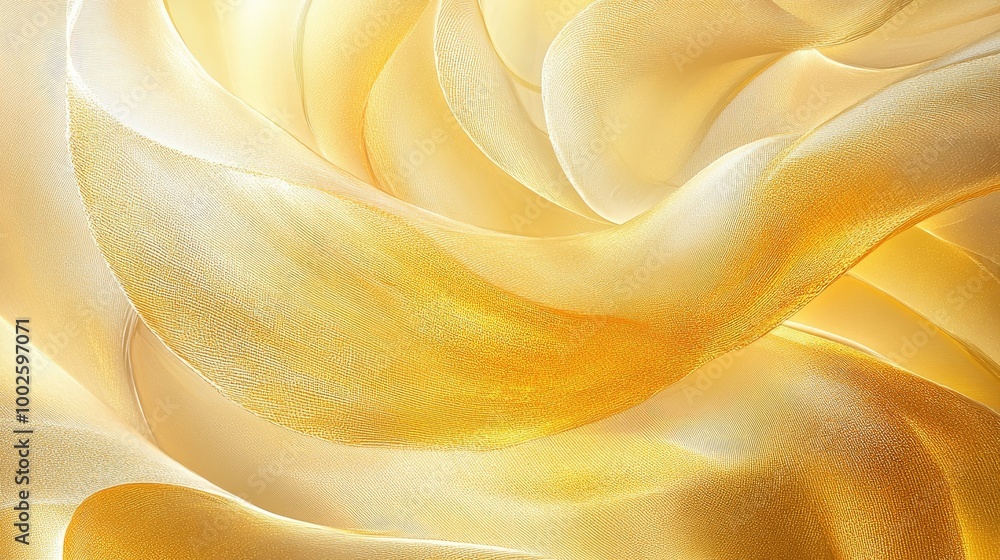 Poster mesmerizing golden trails swirl gracefully, forming an abstract pattern of hope on a light yellow ba