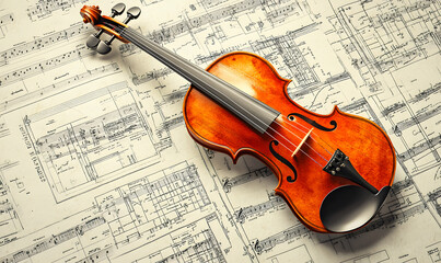 Fototapeta premium Artistic Violin with Musical Notes and Abstract Background