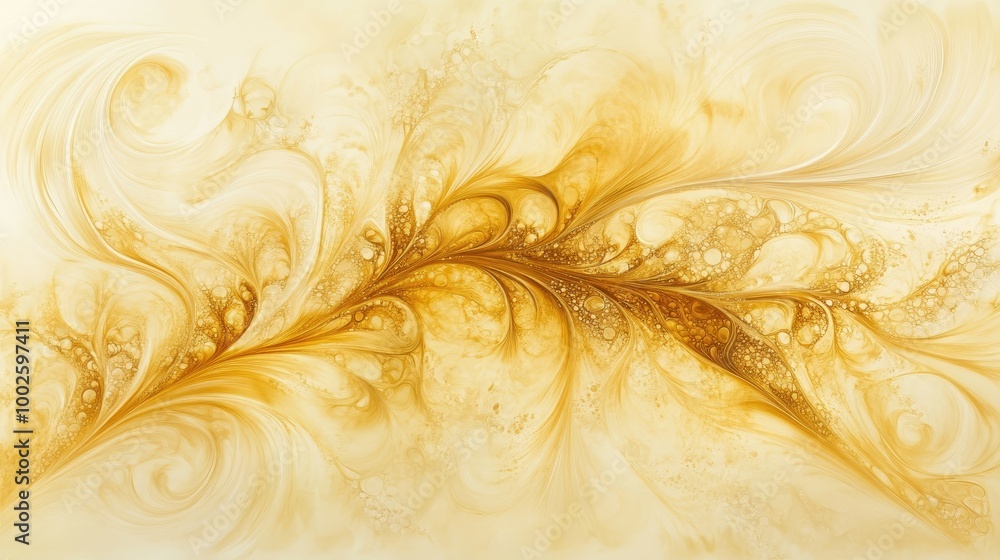 Poster stunning golden trails of hope swirl in delicate patterns on a light yellow background, creating a c