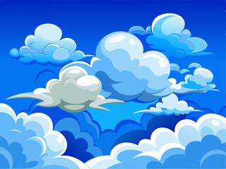 Windy curly clouds on a blue sky background