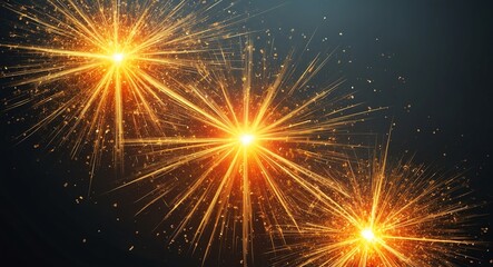 Obraz premium Dynamic bursts of orange and yellow light particles with shimmering sparks on a dark backdrop