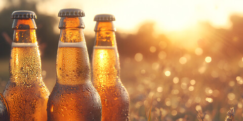 Golden Beer Bottles in Sunlight
