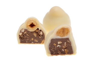 chocolate candies with nuts isolated