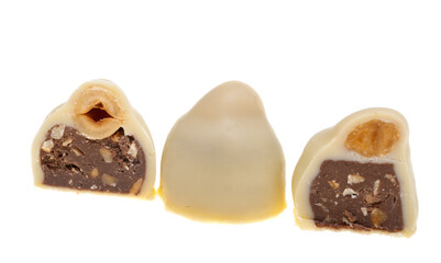 chocolate candies with nuts isolated