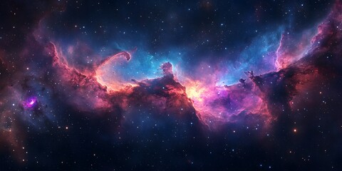 Cosmic nebula featuring swirling galaxies and vibrant blue and purple space clouds Celestial dust and starry expanse create an ethereal glow in this awe-inspiring universe vista