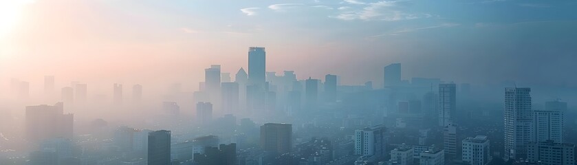 Fototapeta premium Smog Filled Skyline A Dystopian Vision of Urban Pollution and Global Warming