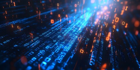 Obraz premium Digital matrix background with vertical streams of binary code and glowing numbers Abstract technology concept with futuristic computer network visualization and illuminated data strings
