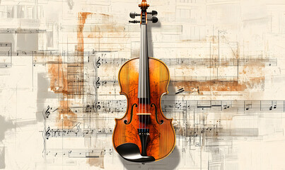 Naklejka premium Artistic Violin with Musical Notes and Abstract Background