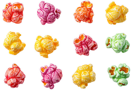 Colorful popcorn pieces artfully arranged  for creative snacking