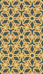 A geometric pattern featuring interlocking shapes in warm tones, suitable for backgrounds or textile designs.