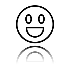 Smile simple icon vector. Flat design. Black icon with mirror reflection. White background
