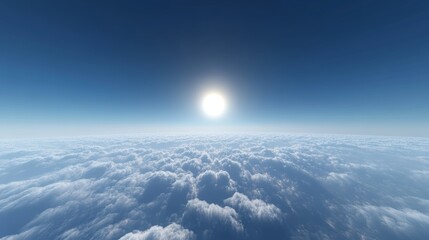 A serene view above sparse clouds, with a deep blue sky