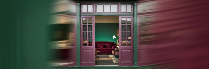 Charming Green and Red Room with Open Doors