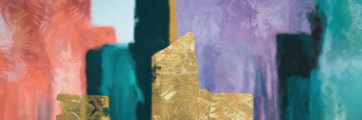 Abstract Cityscape with Vibrant Colors and Textures