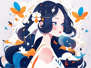 girl with headphones listening music