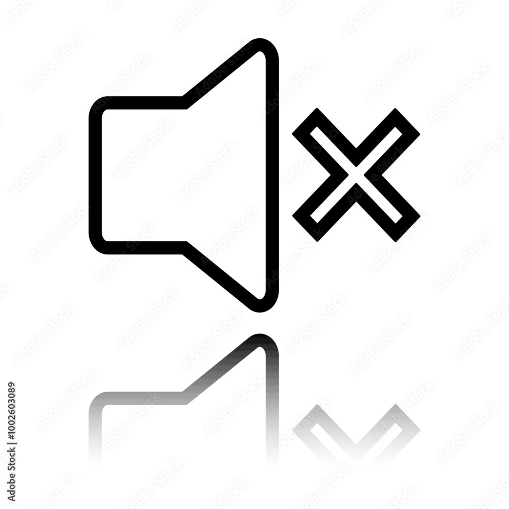 Poster sound simple icon, vector. flat design. black icon with mirror reflection. white background