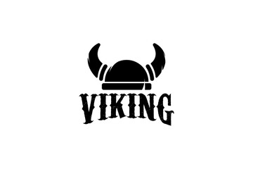 Viking logo design. Nordic warrior symbol. Horned Norseman emblem. Barbarian man head icon with horn helmet and beard.