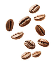 Obraz premium Delicate coffee beans scattered across a pristine white background evoke morning rituals