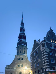 Obraz premium Architecture in the Old Riga, Latvia. City in a winter season before the Christmas.