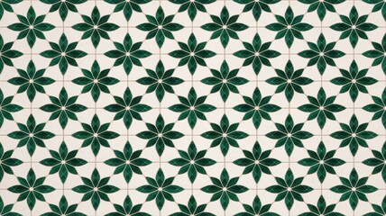 Green Floral Pattern on Cream Background