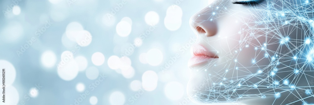 Poster abstract illustration featuring interconnected lines and dots, resembling skincare procedure diagram