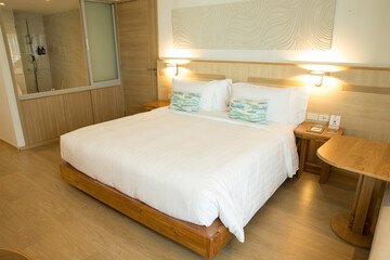 Modern hotel room combines comfort with style.