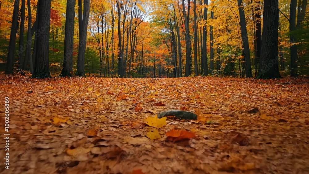 Poster a path through a forest with colorful fall leaves