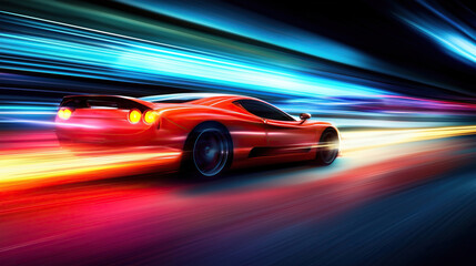 Fototapeta premium long exposure with motion blur light trail of sports car