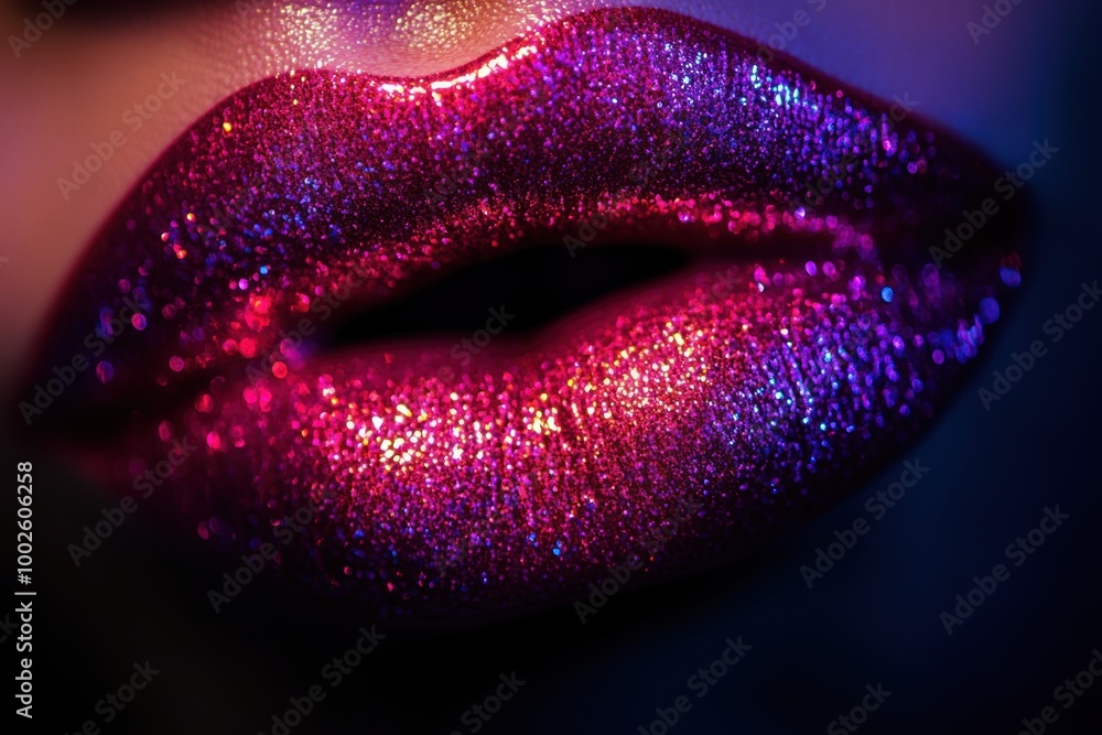 Aufkleber vibrant close-up of glossy lips shining with a dazzling finish highlighted against a dark background