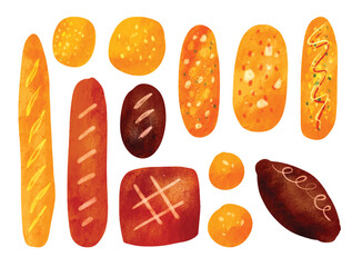 Watercolor Various Bread Element Vector Collection