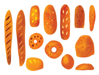 Watercolor Various Bread Element Vector Collection