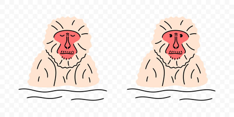 Japanese macaque soak in hot spring, graphic design. Snow monkey bathing and soaking, primate and animal, vector design and illustration